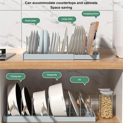 Retractable Adjustable Kitchen Storage Rack Pot Lid Dish Pan Storage Stand