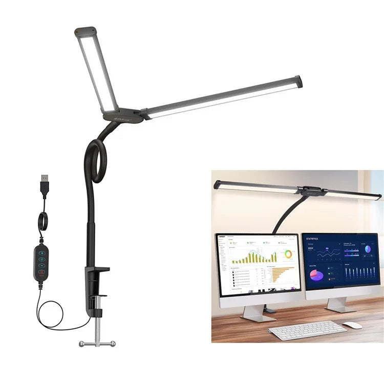 PULUZ PU498B Gooseneck Fill Light Double Head Dimmable Clip-On Desk Lamp