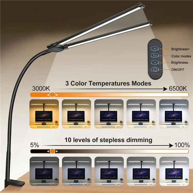 PULUZ PU498B Gooseneck Fill Light Double Head Dimmable Clip-On Desk Lamp