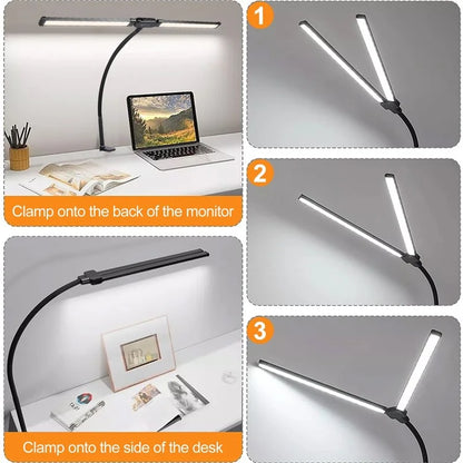 PULUZ PU498B Gooseneck Fill Light Double Head Dimmable Clip-On Desk Lamp