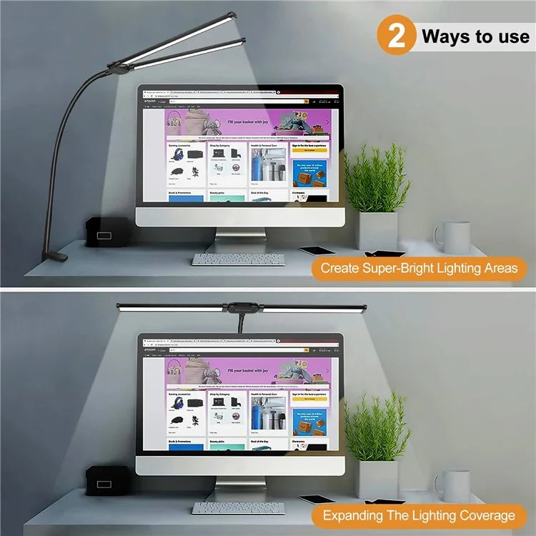 PULUZ PU498B Gooseneck Fill Light Double Head Dimmable Clip-On Desk Lamp
