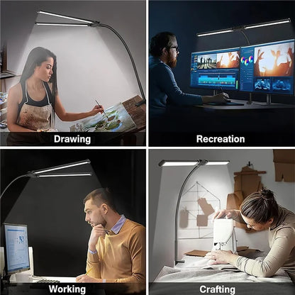 PULUZ PU498B Gooseneck Fill Light Double Head Dimmable Clip-On Desk Lamp