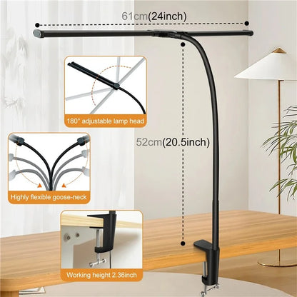 PULUZ PU498B Gooseneck Fill Light Double Head Dimmable Clip-On Desk Lamp