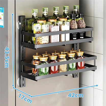 2 Tier Drill Free Wall Mounted Storage Rack Carbon Steel Kitchen Spice Organizer Shelf