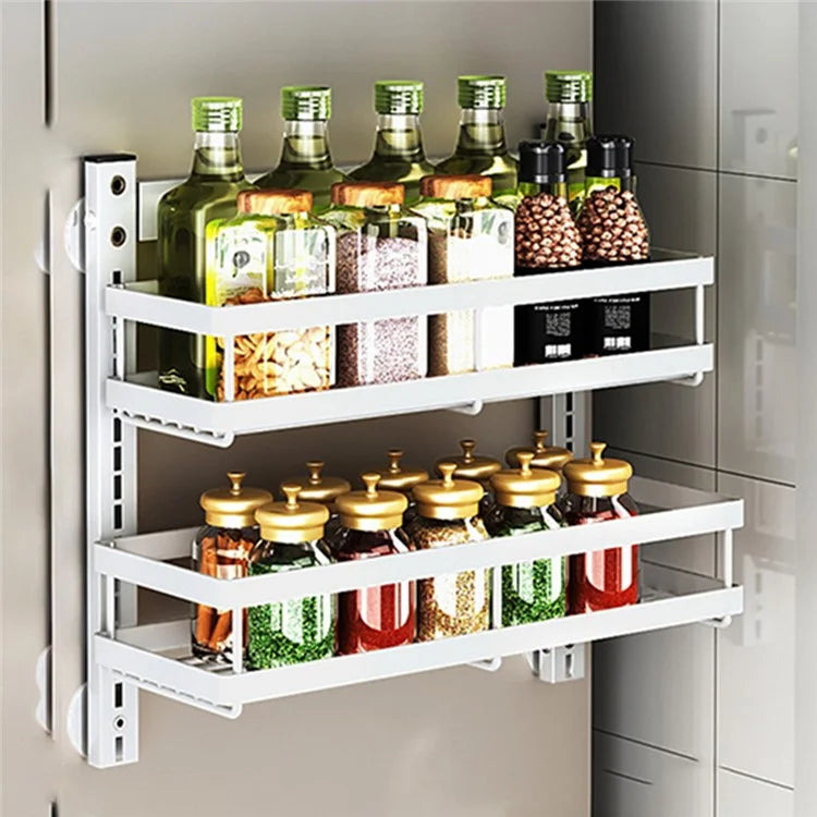 2 Tier Drill Free Wall Mounted Storage Rack Carbon Steel Kitchen Spice Organizer Shelf