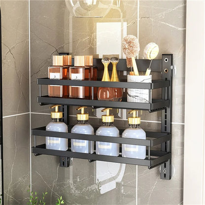 2 Tier Drill Free Wall Mounted Storage Rack Carbon Steel Kitchen Spice Organizer Shelf