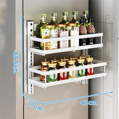 2 Tier Drill Free Wall Mounted Storage Rack Carbon Steel Kitchen Spice Organizer Shelf