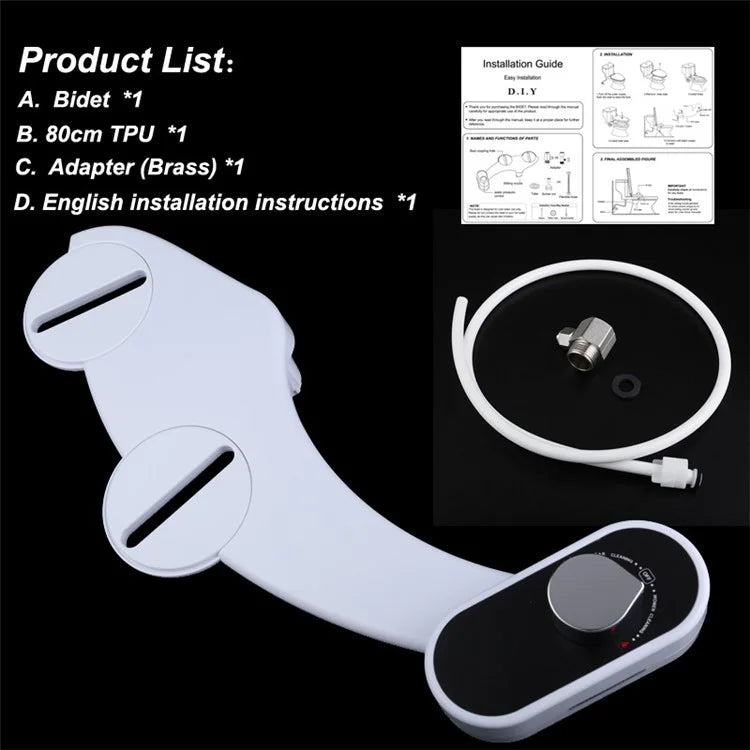 DCB-19001 Non-Electric Toilet Bidet Self-Cleaning Dual Nozzle Bidet Attachment for Toilet Seat Adjustable Water Pressure