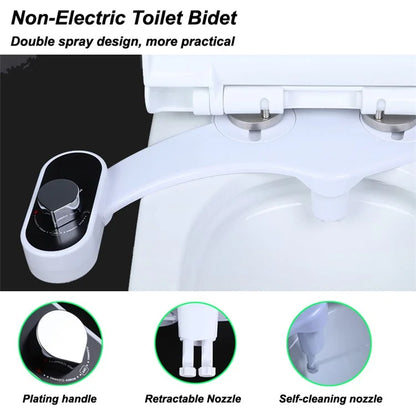 DCB-19001 Non-Electric Toilet Bidet Self-Cleaning Dual Nozzle Bidet Attachment for Toilet Seat Adjustable Water Pressure