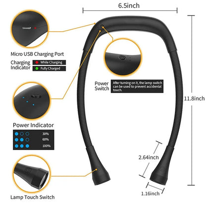ST-8033 Dimmable LED Neck Reading Light Hands-free Neck Hanging Book Lamp