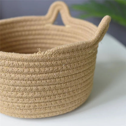 3Pcs / Set Cat Ears Design Cotton Rope Woven Storage Basket Round Desktop Sundries Organizer