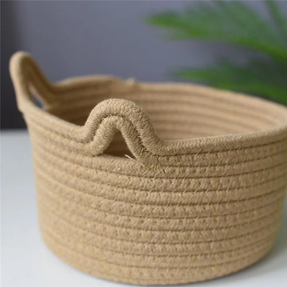 3Pcs / Set Cat Ears Design Cotton Rope Woven Storage Basket Round Desktop Sundries Organizer
