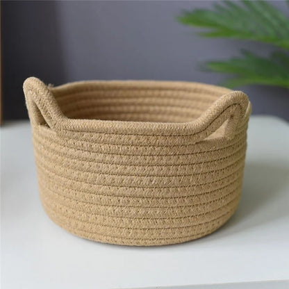 3Pcs / Set Cat Ears Design Cotton Rope Woven Storage Basket Round Desktop Sundries Organizer