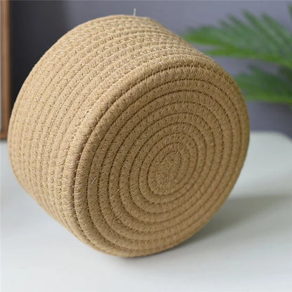 3Pcs / Set Cat Ears Design Cotton Rope Woven Storage Basket Round Desktop Sundries Organizer