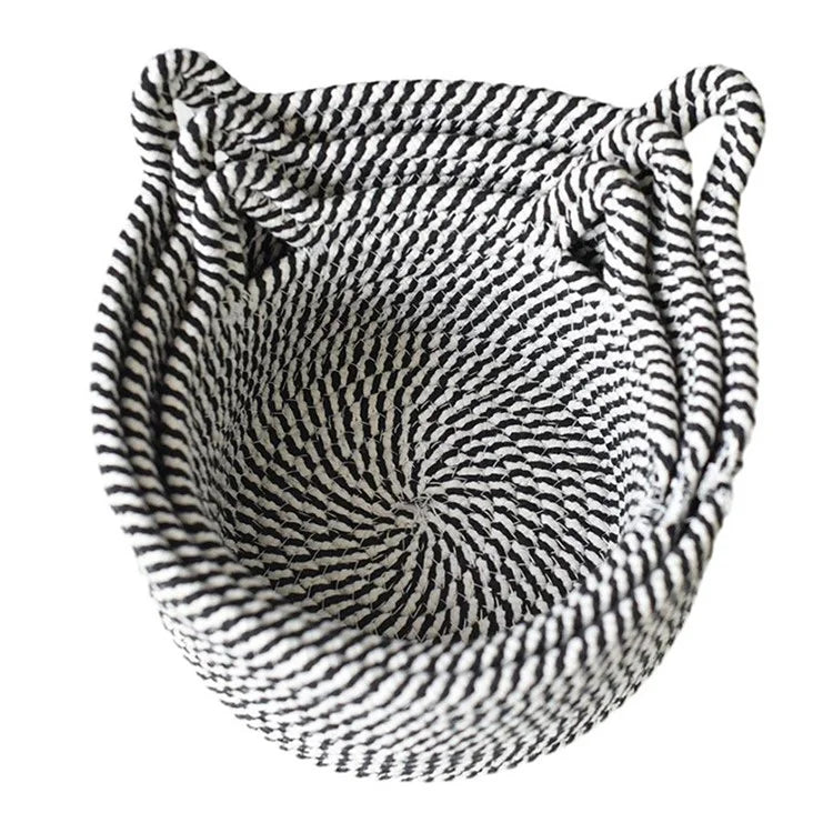 3Pcs / Set Cat Ears Design Cotton Rope Woven Storage Basket Round Desktop Sundries Organizer