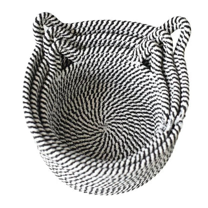 3Pcs / Set Cat Ears Design Cotton Rope Woven Storage Basket Round Desktop Sundries Organizer