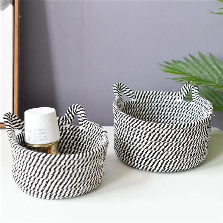 3Pcs / Set Cat Ears Design Cotton Rope Woven Storage Basket Round Desktop Sundries Organizer