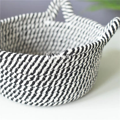 3Pcs / Set Cat Ears Design Cotton Rope Woven Storage Basket Round Desktop Sundries Organizer