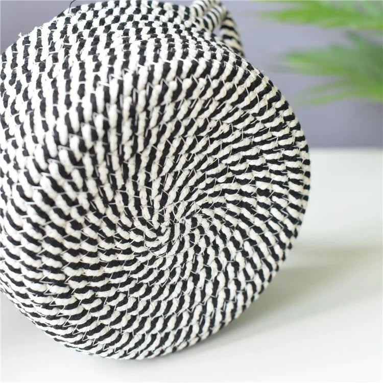 3Pcs / Set Cat Ears Design Cotton Rope Woven Storage Basket Round Desktop Sundries Organizer