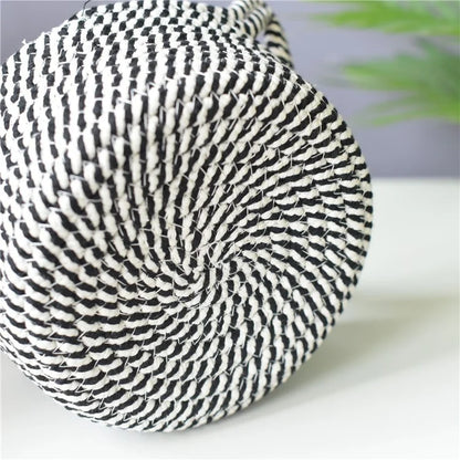3Pcs / Set Cat Ears Design Cotton Rope Woven Storage Basket Round Desktop Sundries Organizer