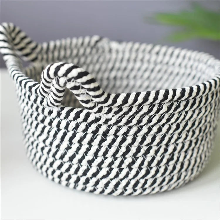 3Pcs / Set Cat Ears Design Cotton Rope Woven Storage Basket Round Desktop Sundries Organizer