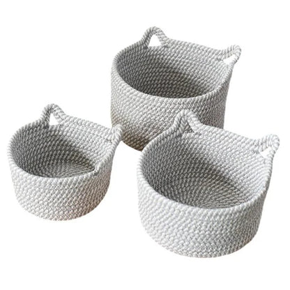 3Pcs / Set Cat Ears Design Cotton Rope Woven Storage Basket Round Desktop Sundries Organizer