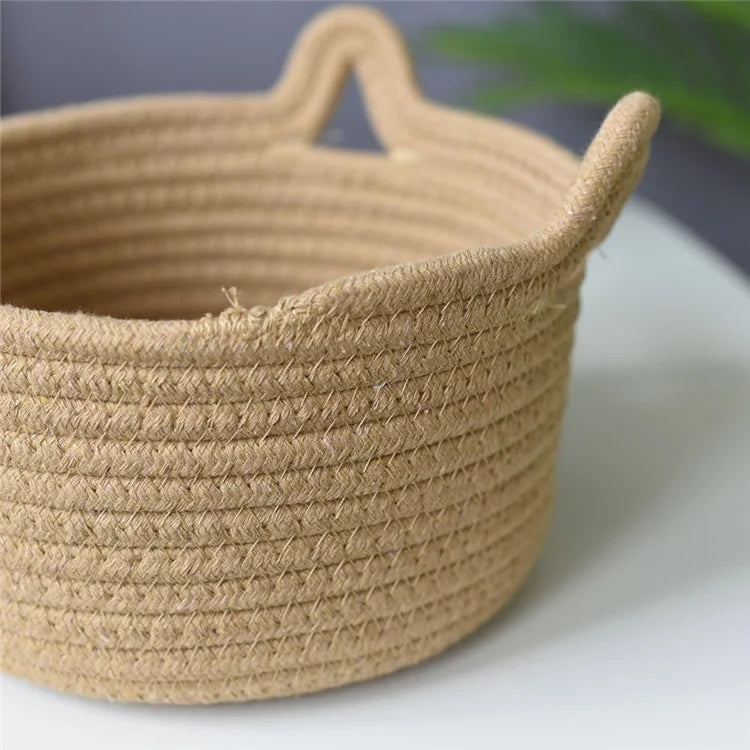 3Pcs / Set Cat Ears Design Cotton Rope Woven Storage Basket Round Desktop Sundries Organizer