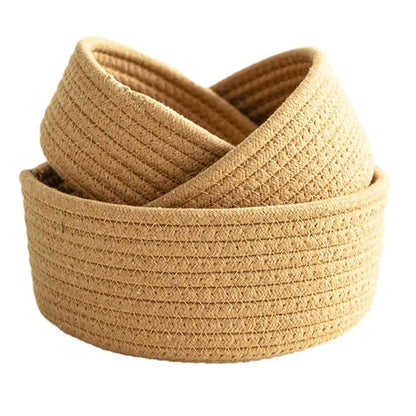 3Pcs / Set Nordic Cotton Rope Woven Storage Basket Round Desktop Cosmetics Organizer Basket