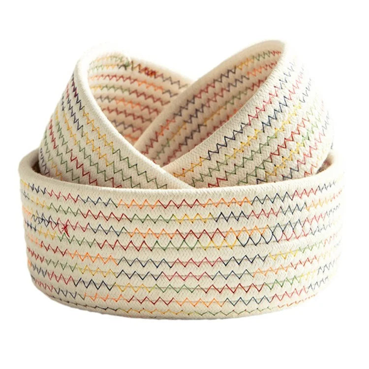3Pcs / Set Nordic Cotton Rope Woven Storage Basket Round Desktop Cosmetics Organizer Basket