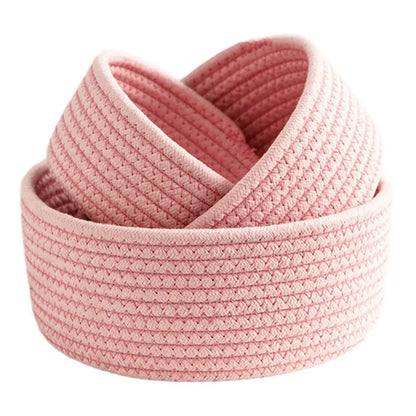 3Pcs / Set Nordic Cotton Rope Woven Storage Basket Round Desktop Cosmetics Organizer Basket