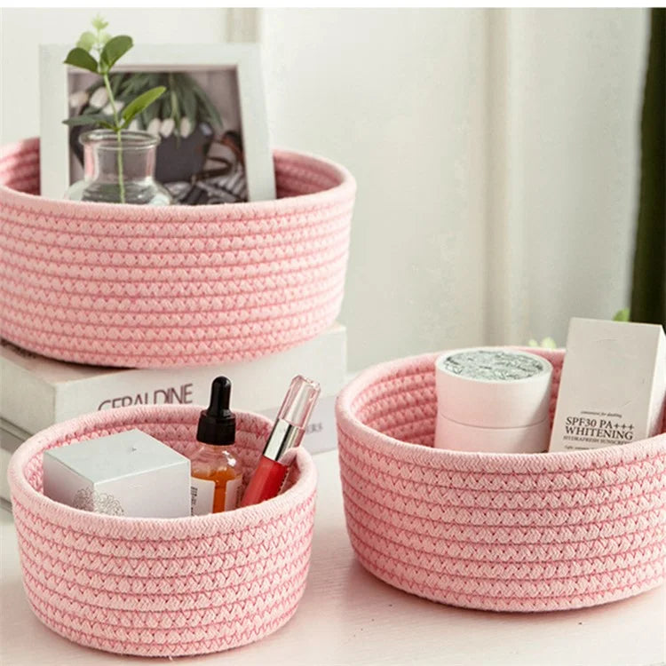 3Pcs / Set Nordic Cotton Rope Woven Storage Basket Round Desktop Cosmetics Organizer Basket