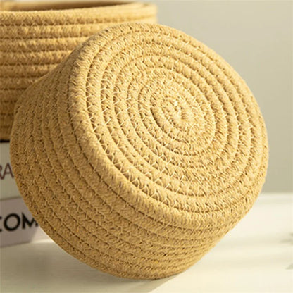 3Pcs / Set Nordic Cotton Rope Woven Storage Basket Round Desktop Cosmetics Organizer Basket
