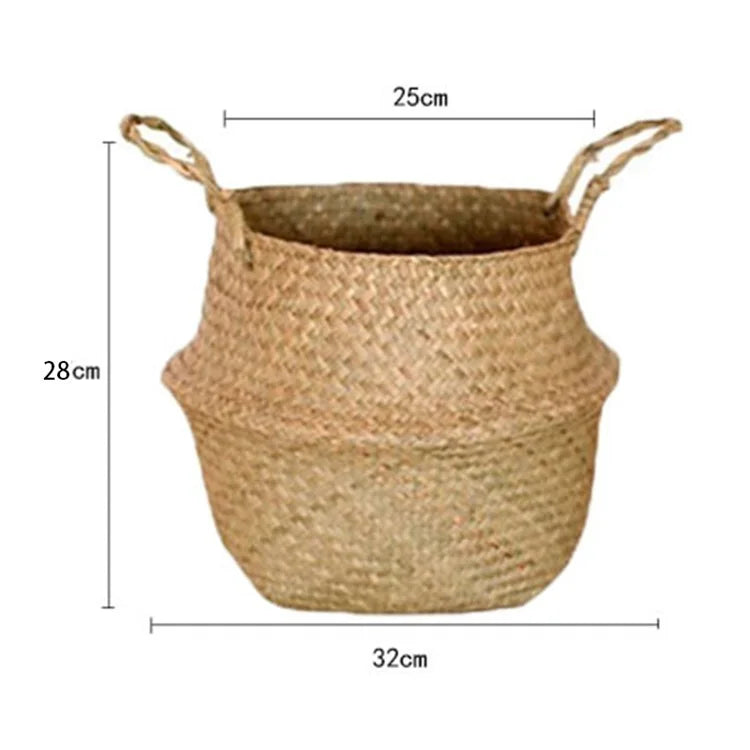 Handwoven Storage Bin Straw Woven Basket Flowerpot Plant Foldable Organizer, Size: L