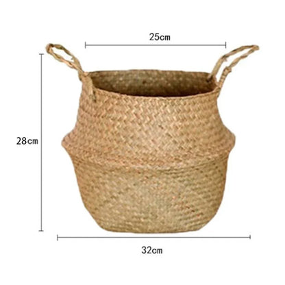 Handwoven Storage Bin Straw Woven Basket Flowerpot Plant Foldable Organizer, Size: L