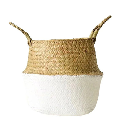 Handwoven Storage Bin Straw Woven Basket Flowerpot Plant Foldable Organizer, Size: L