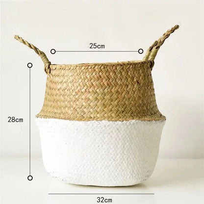 Handwoven Storage Bin Straw Woven Basket Flowerpot Plant Foldable Organizer, Size: L