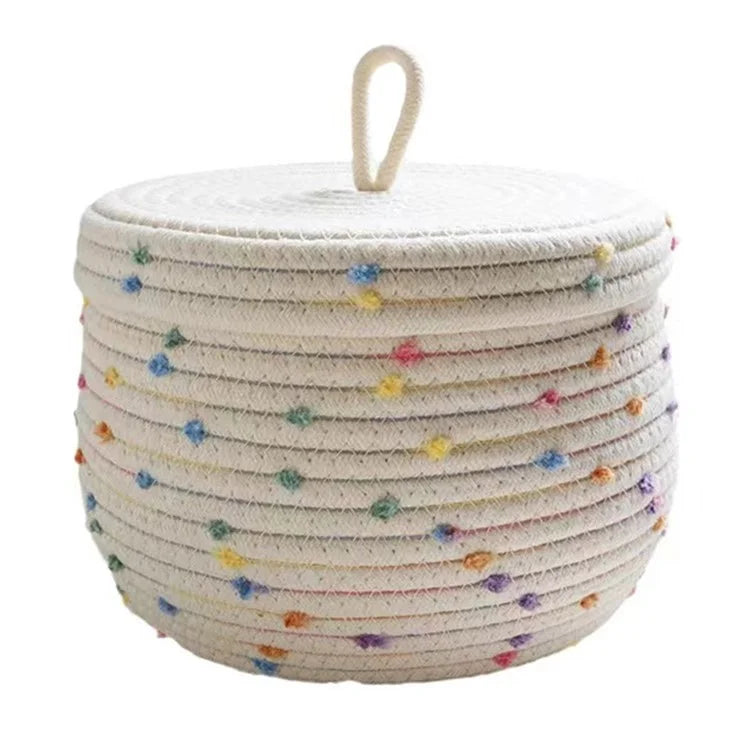 Lid Design Cotton Rope Basket Storage Box Home Decoration Bin for Snacks, Candy, Cookies