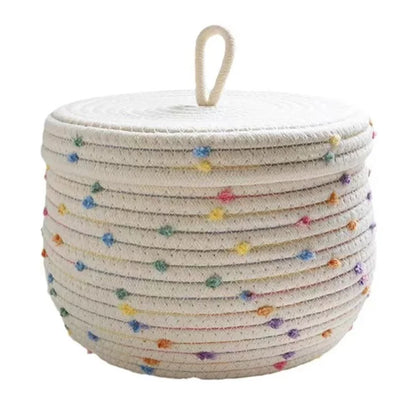Lid Design Cotton Rope Basket Storage Box Home Decoration Bin for Snacks, Candy, Cookies