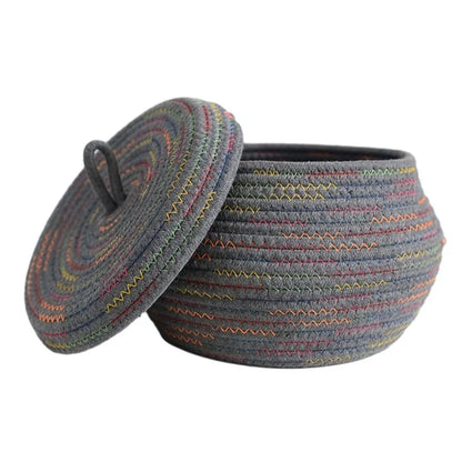 Lid Design Cotton Rope Basket Storage Box Home Decoration Bin for Snacks, Candy, Cookies