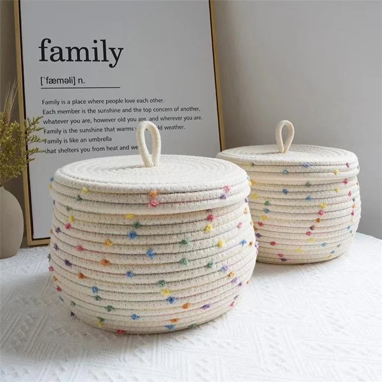 Lid Design Cotton Rope Basket Storage Box Home Decoration Bin for Snacks, Candy, Cookies