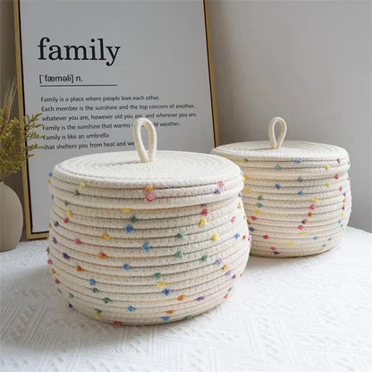 Lid Design Cotton Rope Basket Storage Box Home Decoration Bin for Snacks, Candy, Cookies