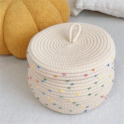 Lid Design Cotton Rope Basket Storage Box Home Decoration Bin for Snacks, Candy, Cookies