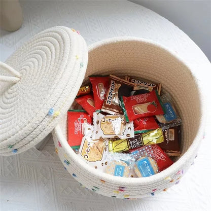 Lid Design Cotton Rope Basket Storage Box Home Decoration Bin for Snacks, Candy, Cookies