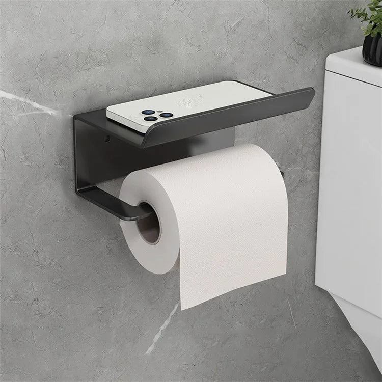 Carbon Steel Wall Mounted Bathroom Toilet Paper Roll Holder Mobile Phone Storage Shelf