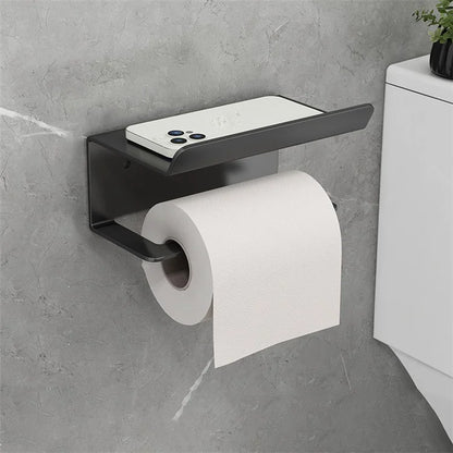 Carbon Steel Wall Mounted Bathroom Toilet Paper Roll Holder Mobile Phone Storage Shelf