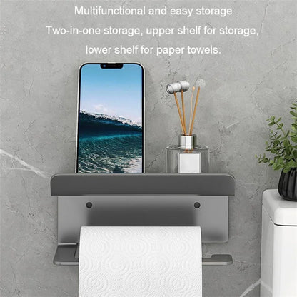 Carbon Steel Wall Mounted Bathroom Toilet Paper Roll Holder Mobile Phone Storage Shelf