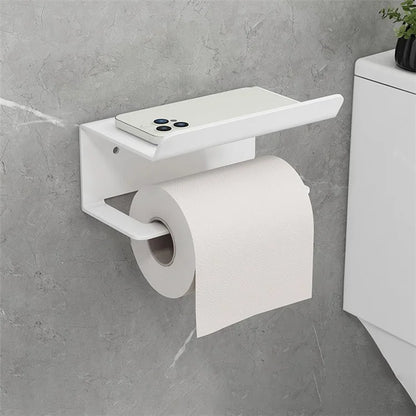 Carbon Steel Wall Mounted Bathroom Toilet Paper Roll Holder Mobile Phone Storage Shelf