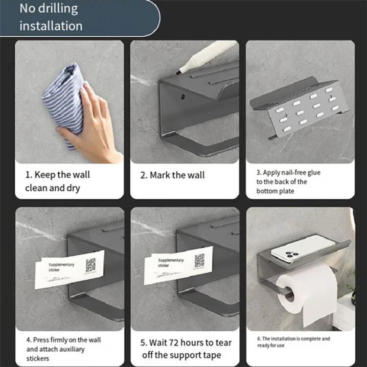 Carbon Steel Wall Mounted Bathroom Toilet Paper Roll Holder Mobile Phone Storage Shelf