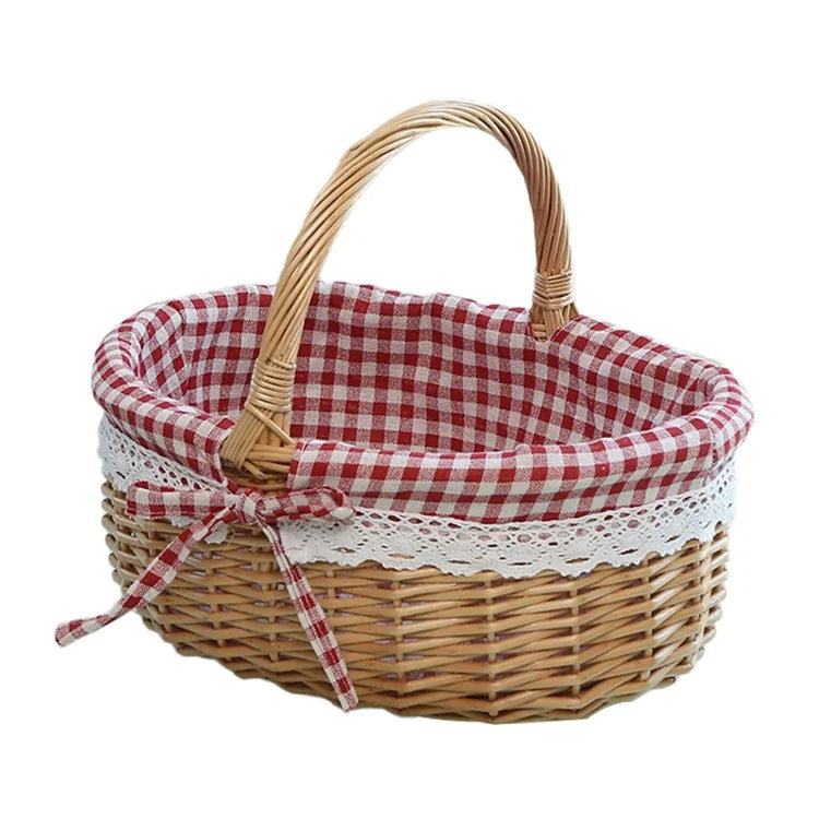 Wicker Picnic Basket with Handle Willow Hand Woven Easter Basket Toy Storage, Size: L