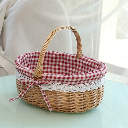 Wicker Picnic Basket with Handle Willow Hand Woven Easter Basket Toy Storage, Size: L